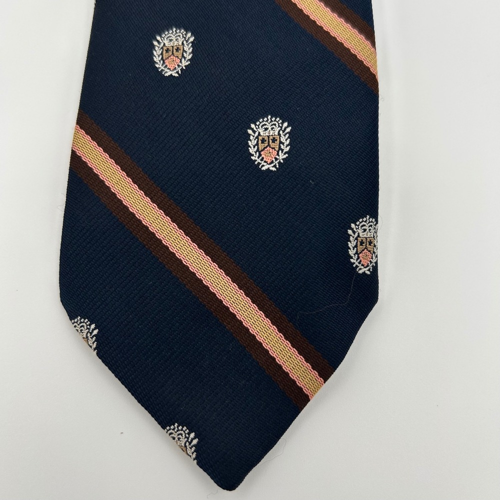 RAM Tie Makers Crest Striped Necktie Mens OS Navy Blue Preppy Collegiate Vintage